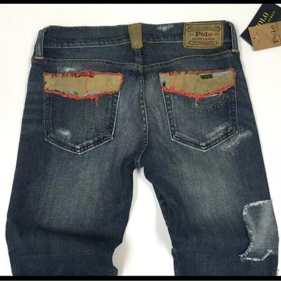 Polo Ralph Lauren Colorado Western Indian Beaded Distressed Patchwork Jeans 26 - Picture 7 of 10